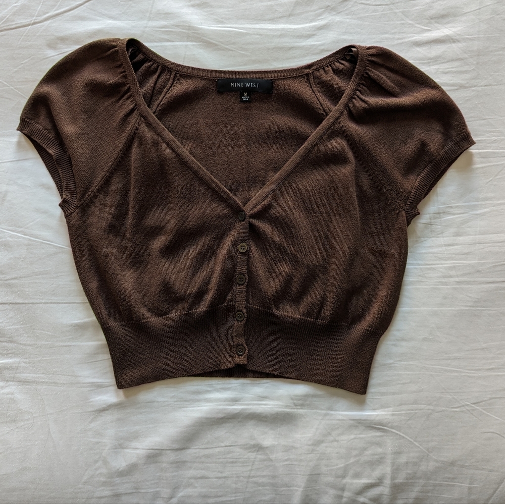 Nine West Brown Short Sleeve Cardigan